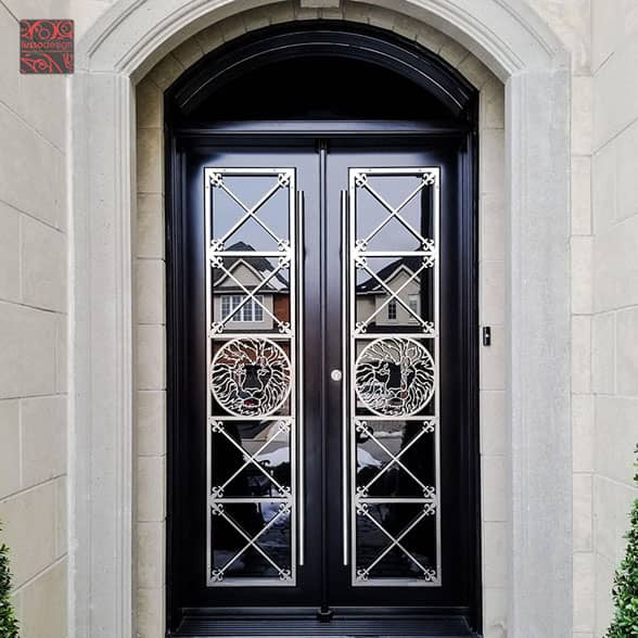 Black double door with custom metal