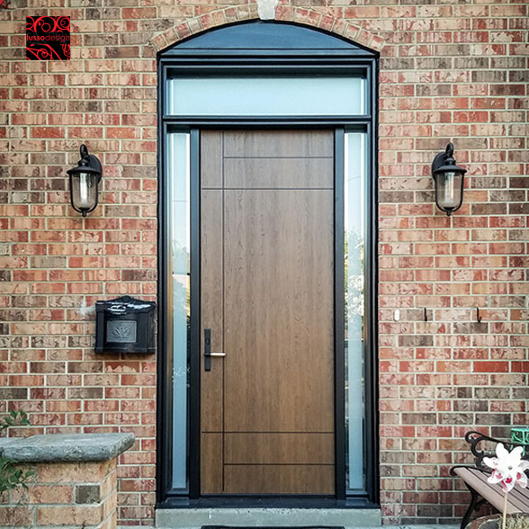 Custom design fiberglass door with engraved lines