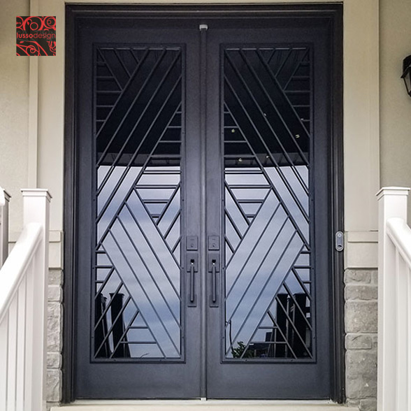 Front door with custom metal design
