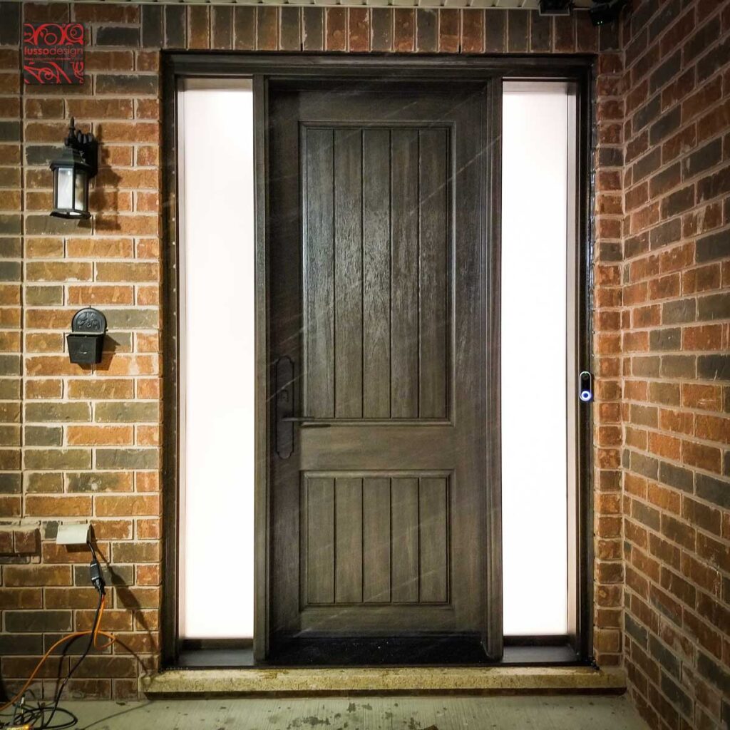 8ft fiberglass door with custom vertical panels and sidelites