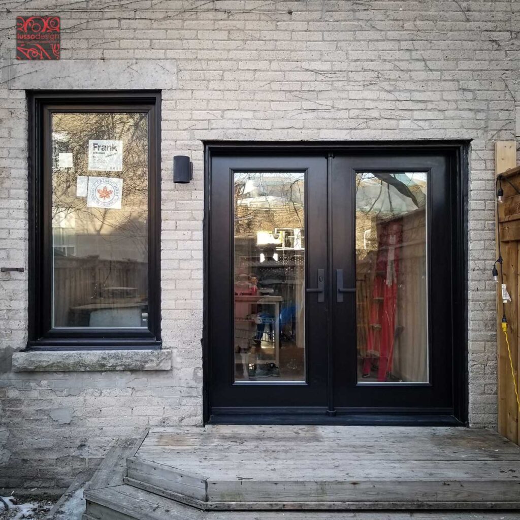 Smooth fiberglass double door and casement window